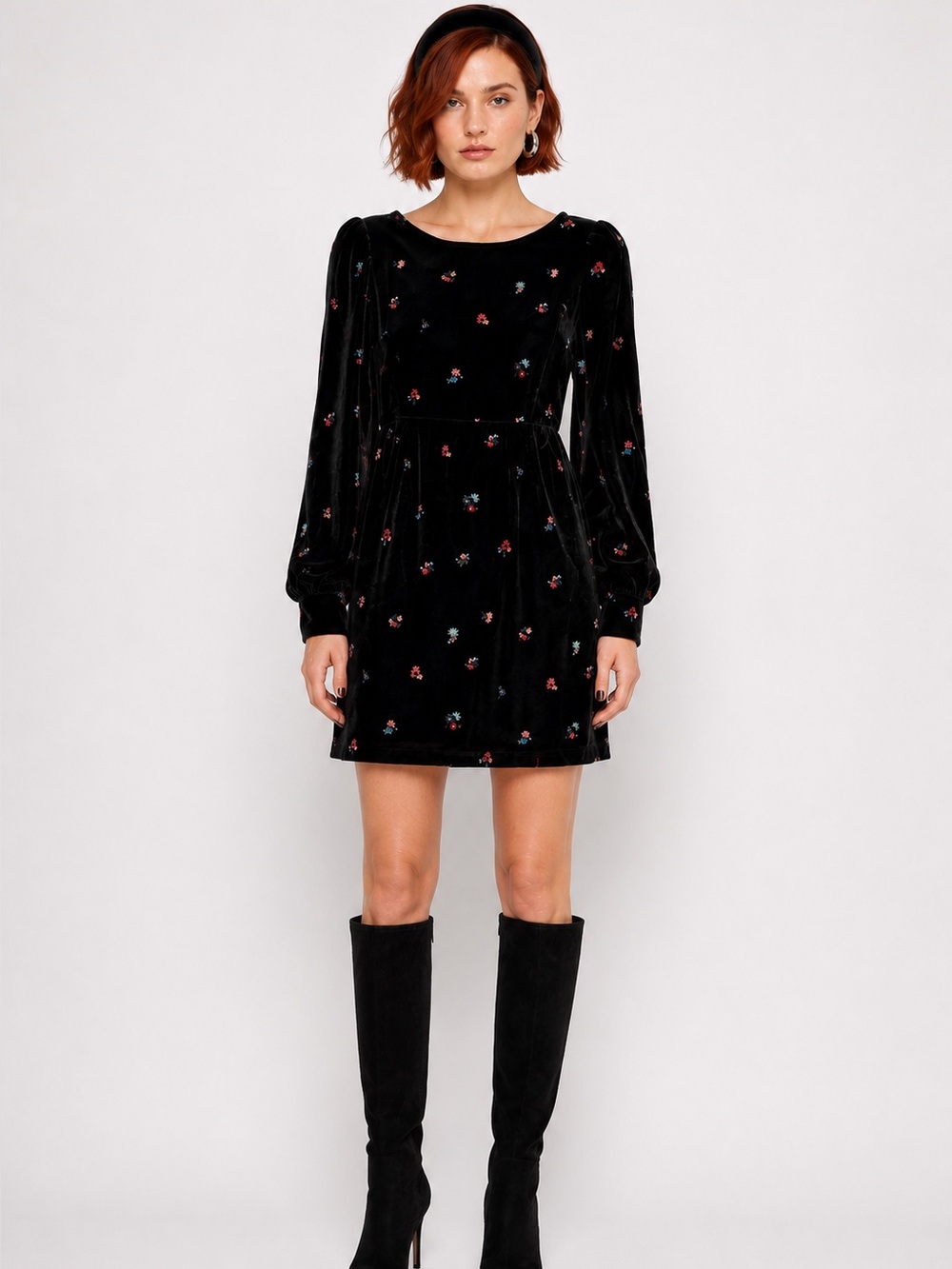 Sezane Black Velvet Mini Dress with Multicolor Holiday Academia Party